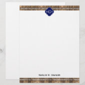 Rustic Wood Metal Band Navy Quatrefoil 3 Monogram (Front/Back)