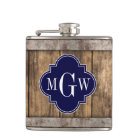 Rustic Wood Metal Band Navy Quatrefoil 3 Monogram