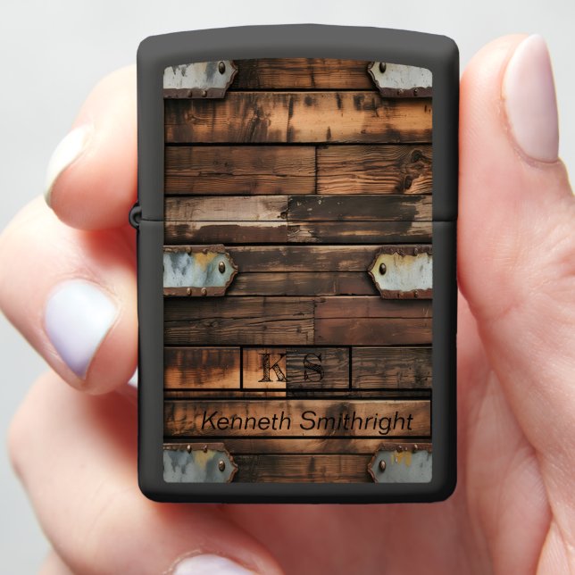 Rustic Wood Metal Windproof Flame Zippo Lighter (In Hand)