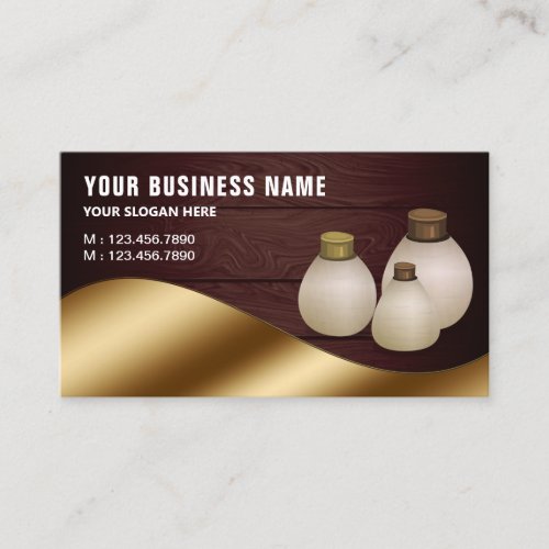 Rustic Wood Metallic Gold Aroma Oil Perfume Bottle Business Card