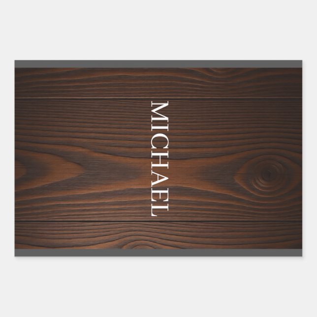 Rustic Wood Michael – Natural Strength Handcrafted Wrapping Paper Sheets (Front)