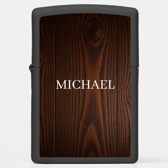 Rustic Wood Michael – Natural Strength Handcrafted Zippo Lighter (Front)