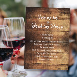 Rustic Wood Milestone Birthday Party for Him Invitation<br><div class="desc">Rustic wood birthday party invitation for a man.  Distressed wood boards are the background for white text.  Larger wording at the top and a paragraph for party information make this download (or printed card) easy to customize and read.</div>