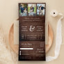 Rustic Wood Minimal 3 in 1 Photo Collage Wedding Tri-Fold Invitation