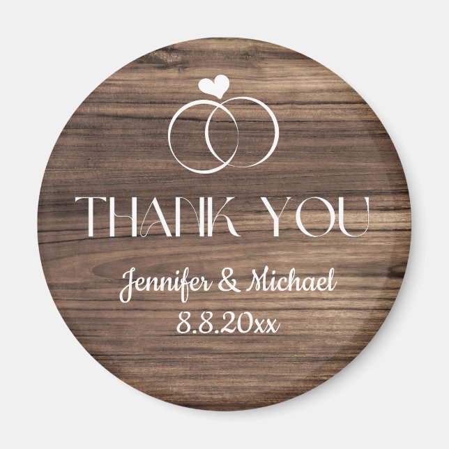 rustic wood minimal thank you wedding rings magnet (Front)