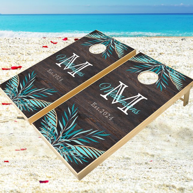 Rustic Wood Modern Beach Wedding Cornhole Set (Creator Uploaded)