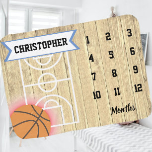 Rustic Wood Modern Colorful Milestone Basketball Baby Blanket