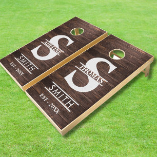 Rustic Wood Modern Family Monogram Custom Wedding  Cornhole Set