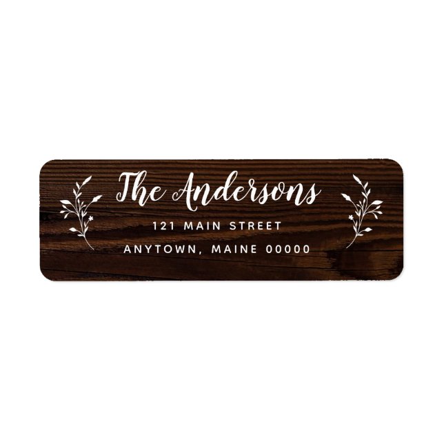 Rustic Wood Modern Floral Return Address Labels (Front)