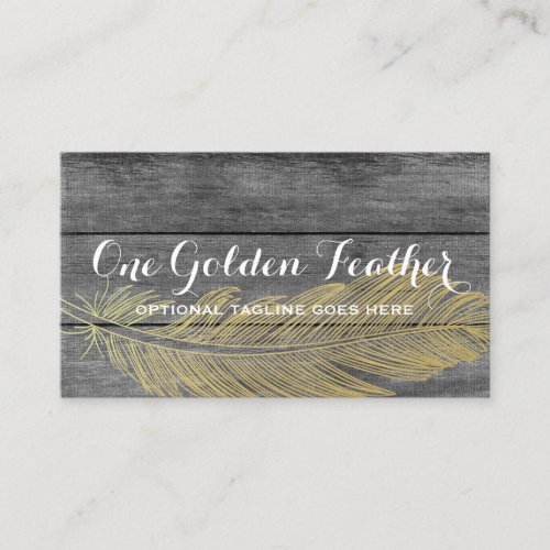 Rustic Wood  Modern Gold Feather Bohemian Chic Business Card