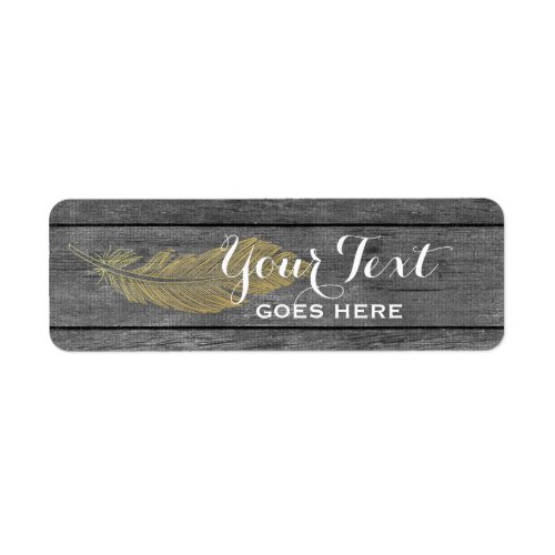 Rustic Wood  Modern Gold Feather Bohemian Chic Label