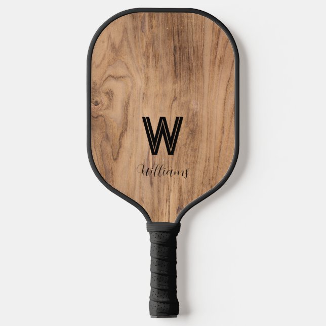 Rustic Wood Modern Monogram Pickleball Paddle (Front)