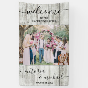 Rustic wood modern wedding photo picture Welcome Banner