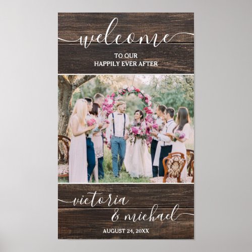 Rustic wood modern wedding photo picture Welcome Poster