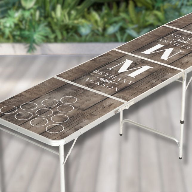 Rustic Wood Monogram Beer Pong Table (Rustic Wood Monogram Beer Pong Table)