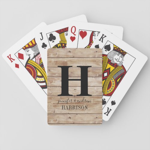 Rustic Wood Monogram  Bicycle Playing Cards