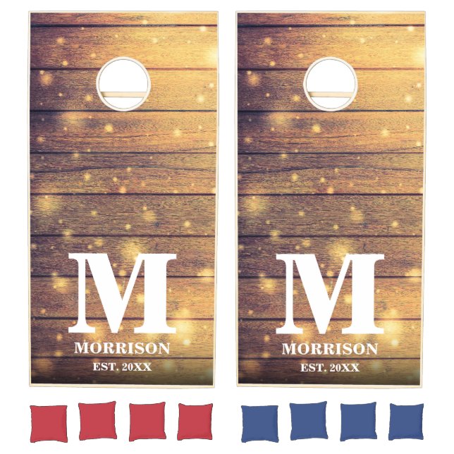 Rustic Wood Monogram Country Barn Cornhole Set (Set)