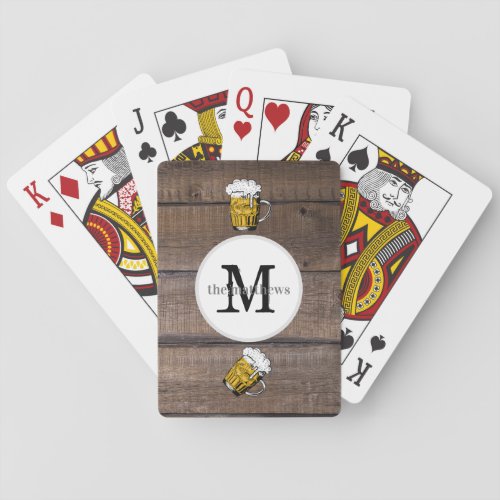 Rustic Wood Monogram Create Your Own Beer Name Poker Cards