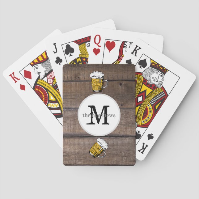 Rustic Wood Monogram Create Your Own Beer Name Poker Cards (Back)