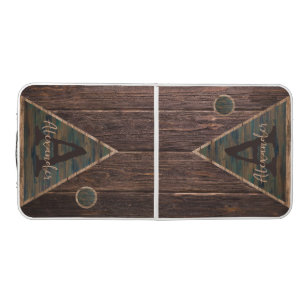 Rustic Wood Monogram Custom Beer Pong Table