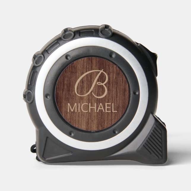 Rustic Wood Monogram Custom Name Gift Tape Measure (Front)