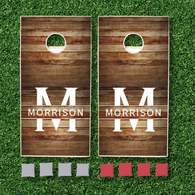 Rustic Wood Monogram Family Name Cornhole Set (Creator Uploaded)