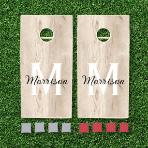 Rustic Wood Monogram Family Name Cornhole Set