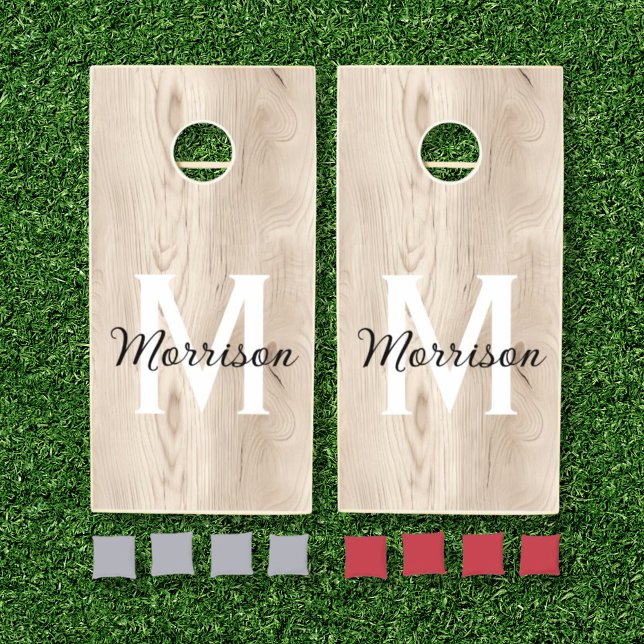 Rustic Wood Monogram Family Name Cornhole Set (Creator Uploaded)