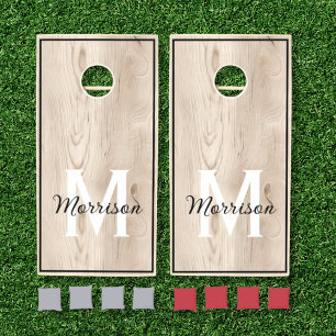 Rustic Wood Monogram Family Name Cornhole Set