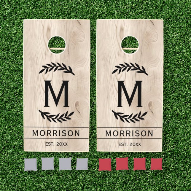 Rustic Wood Monogram Family Name Cornhole Set (Creator Uploaded)