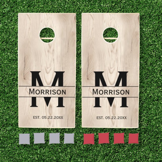 Rustic Wood Monogram Family Name Cornhole Set (Creator Uploaded)