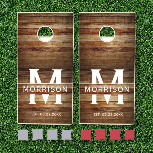 Rustic Wood Monogram Family Name Cornhole Set (Creator Uploaded)