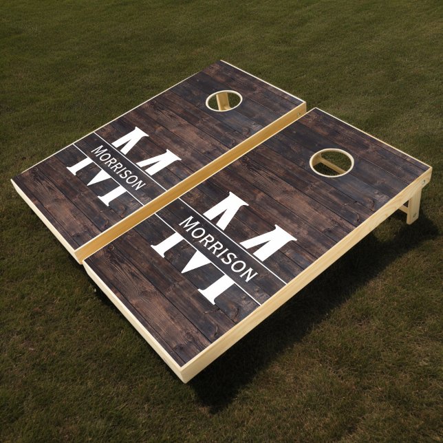 Rustic Wood Monogram Family Name Cornhole Set (Creator Uploaded)