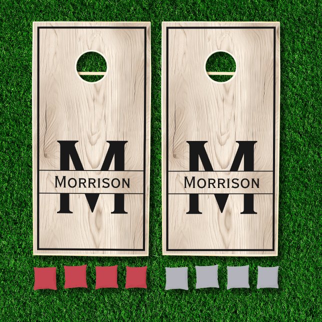 Rustic Wood Monogram Family Name Cornhole Set (Creator Uploaded)