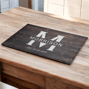 Rustic Wood Monogram Family Name Vintage Cutting Board