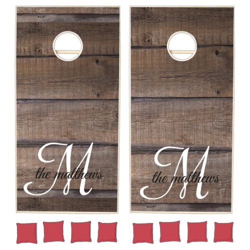 Rustic Wood Monogram Family Wedding Barn Country  Cornhole Set