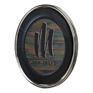 Rustic Wood Monogram Golf Ball Marker