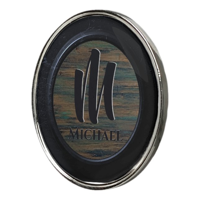 Rustic Wood Monogram  Golf Ball Marker (3/4)