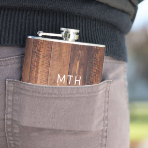 Rustic Wood Monogram Hip Flask
