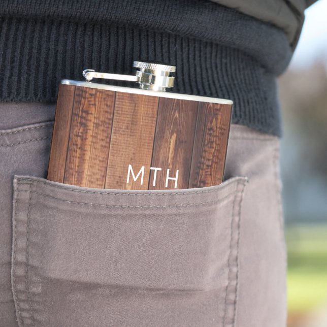 Rustic Wood Monogram Hip Flask (In Situ)