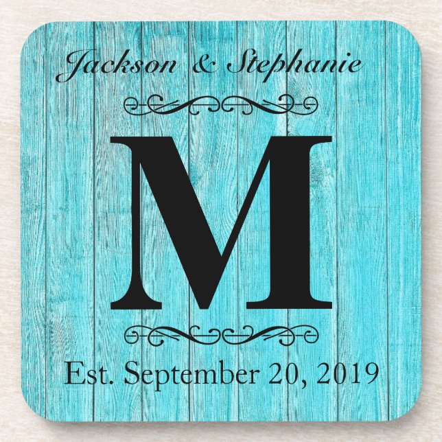 Rustic Wood Monogram Initial Family Name Beverage Coaster (Front)