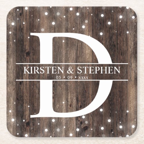 Rustic Wood Monogram Initial Wedding Coasters