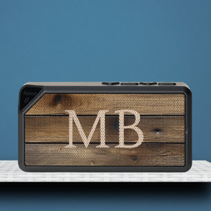 Rustic Wood Monogram Initials Music Gift Bluetooth Speaker