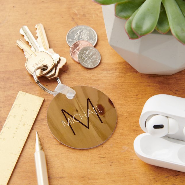 Rustic Wood Monogram Keychain (Desk)