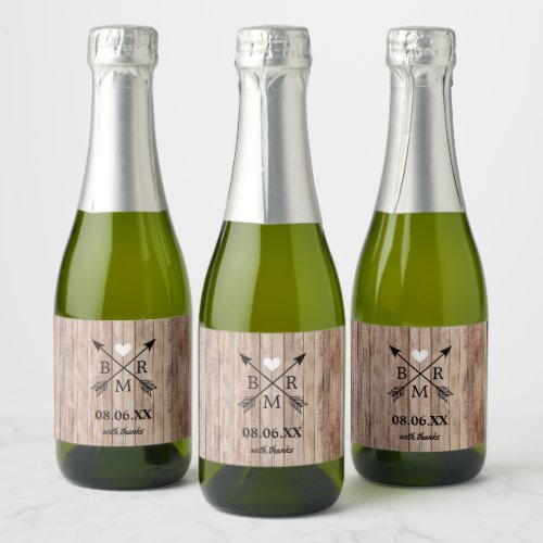 Rustic Wood Monogram Mini  Sparkling Wine Label