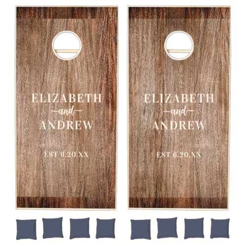 Rustic Wood Monogram Name Family Cornhole Set