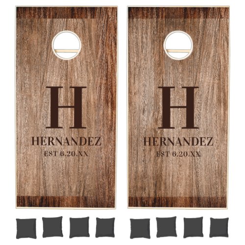 Rustic Wood Monogram Name Family Cornhole Set