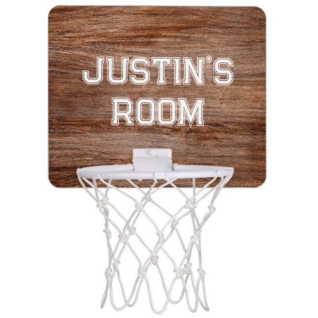 Rustic Wood Monogram Name Mini Basketball Hoop (Front)