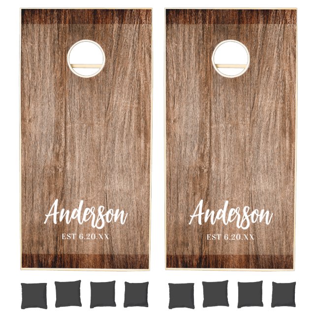 Rustic Wood Monogram Name Wedding Cornhole Set (Set)