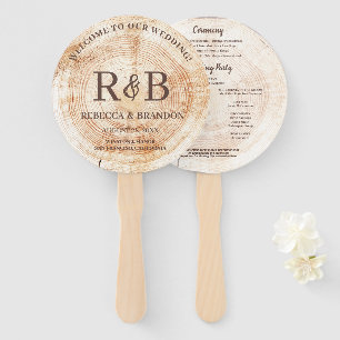 Rustic Wood Monogram Names Wedding Ceremony Hand Fan